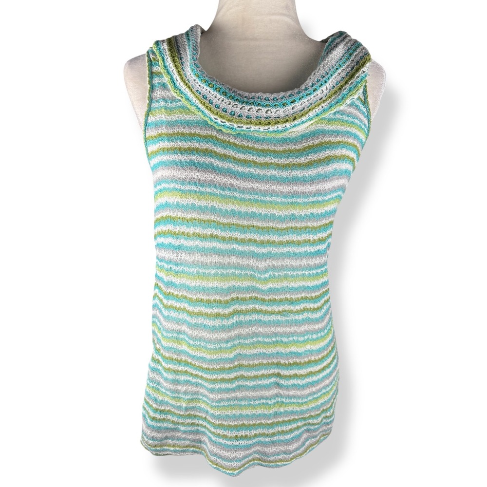 Womens Knit Linen Blend Cowl Neck Top Womens Size Small Crochet Pastel Resort‎